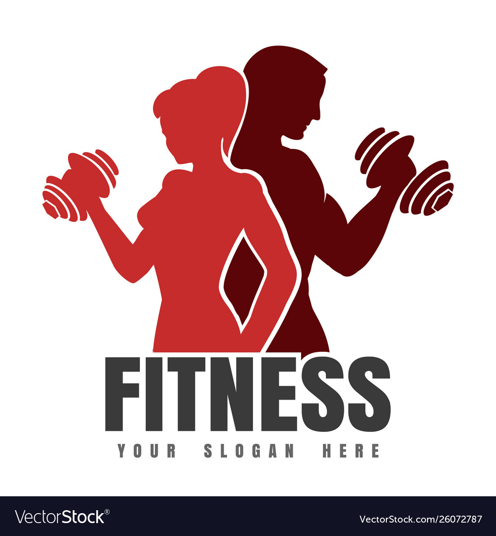 Fitness emblem with silhouettes athletic man Vector Image