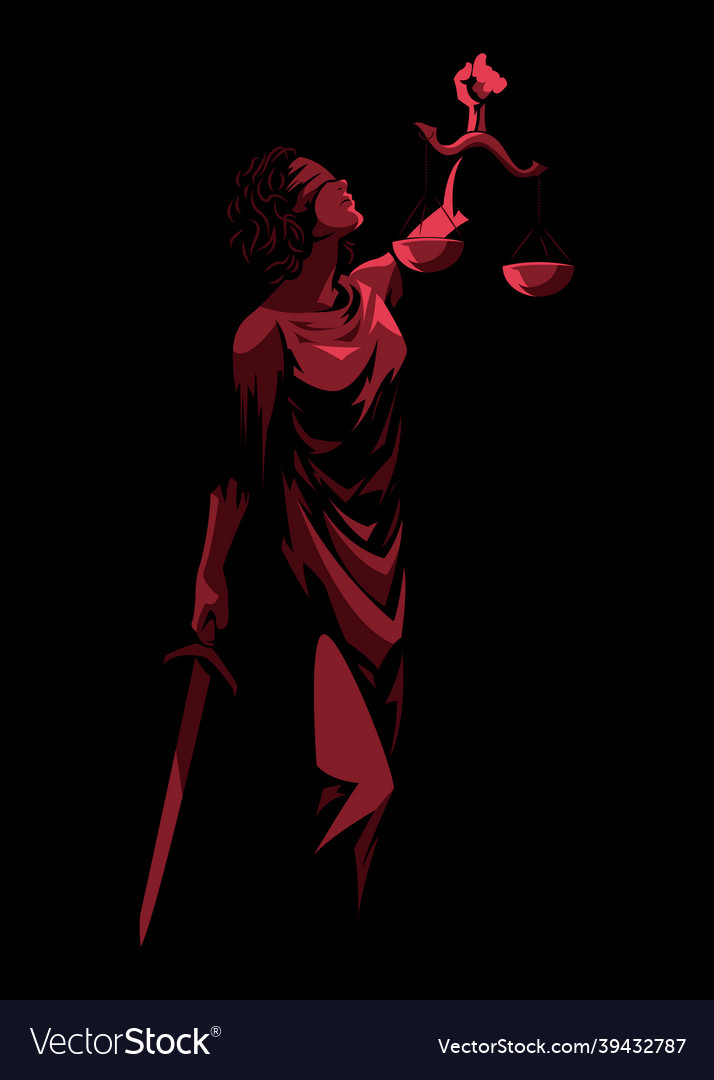 Lady of justice with sword and scales Royalty Free Vector