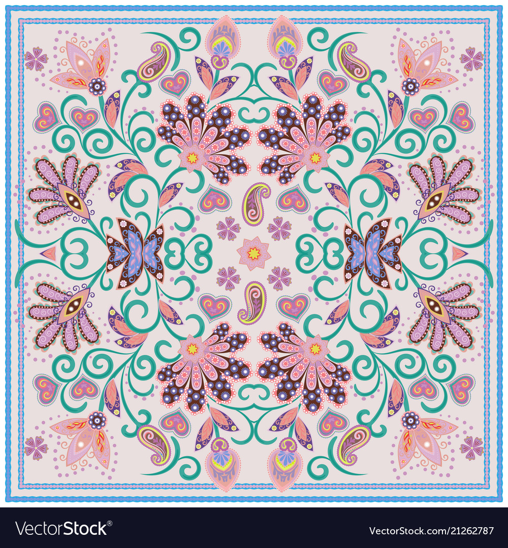 Lovely tablecloth ethnic indian flowers beautiful Vector Image