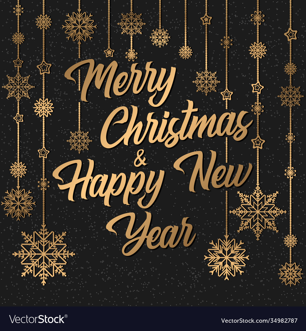 Merry Christmas Card With Gold Lettering Vector Image