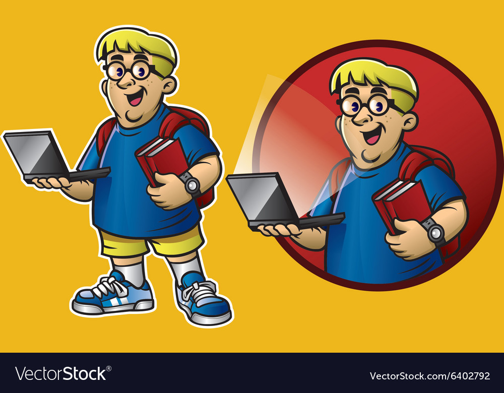 Cartoon of genius boy bring the laptop and books Vector Image Cartoon of genius boy bring the laptop and books Vector Image