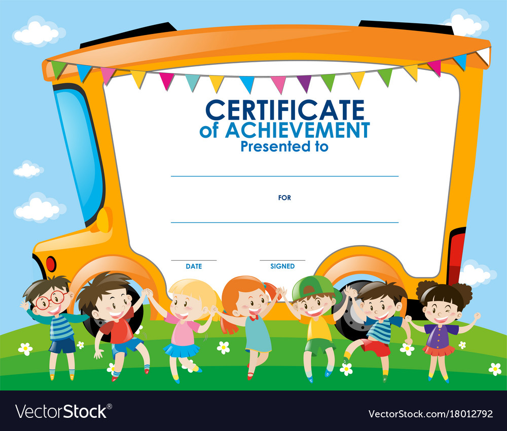 Certificate template with children and school bus Vector Image For Certificate Templates For School