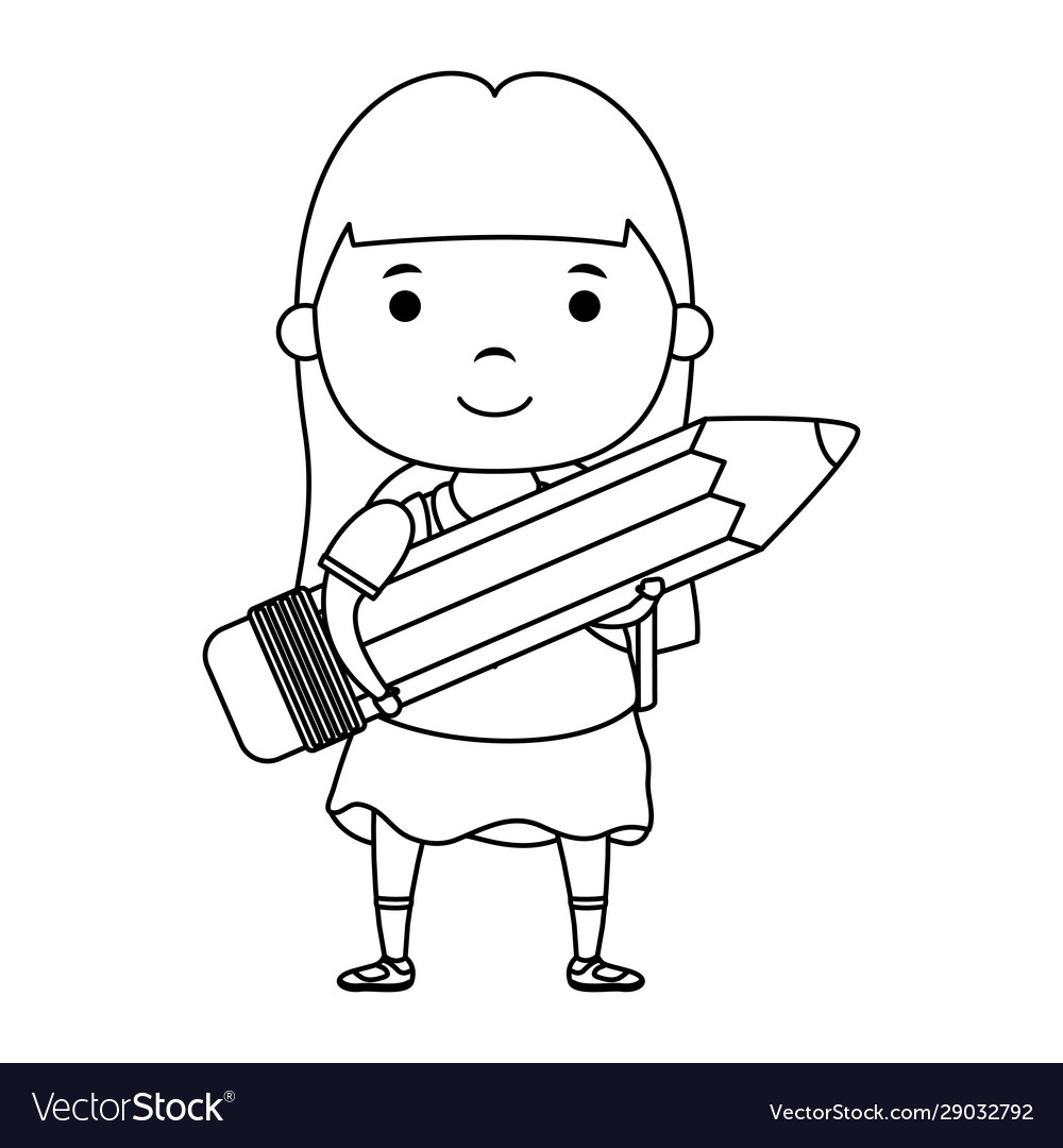 Cute little student girl with pencil character