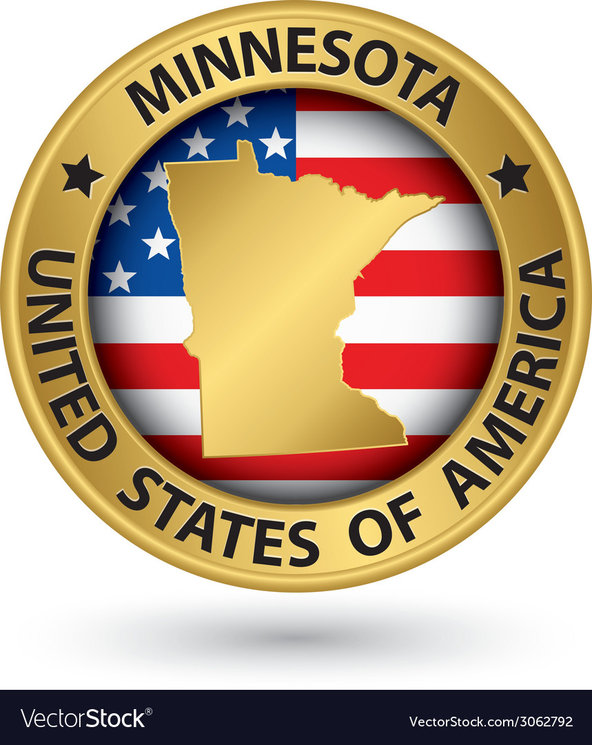 Minnesota state gold label with state map Vector Image
