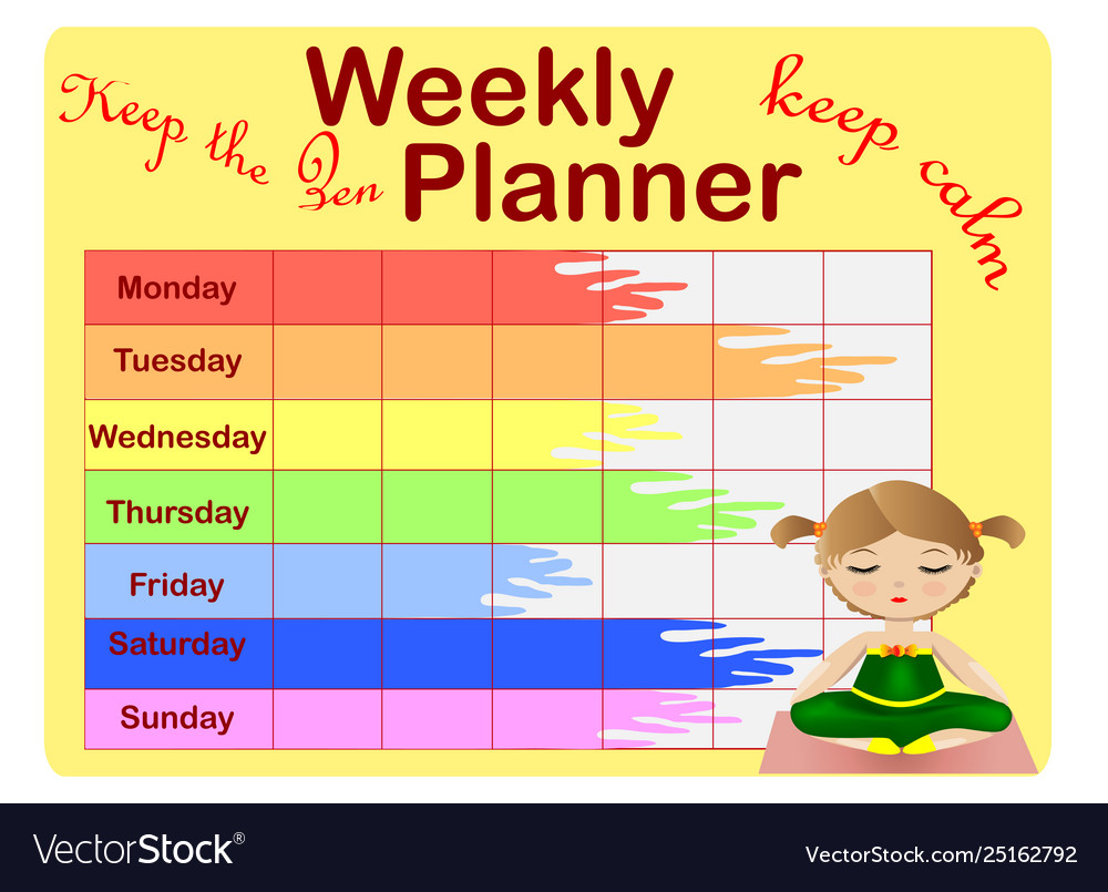 Weekly planner organizer for students cartoon Vector Image