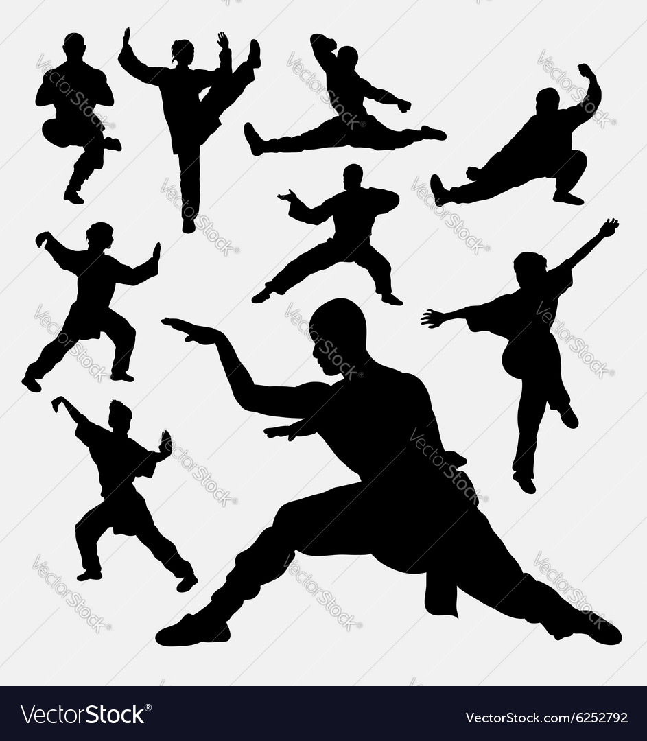 Wushu male and female martial art silhouettes Vector Image