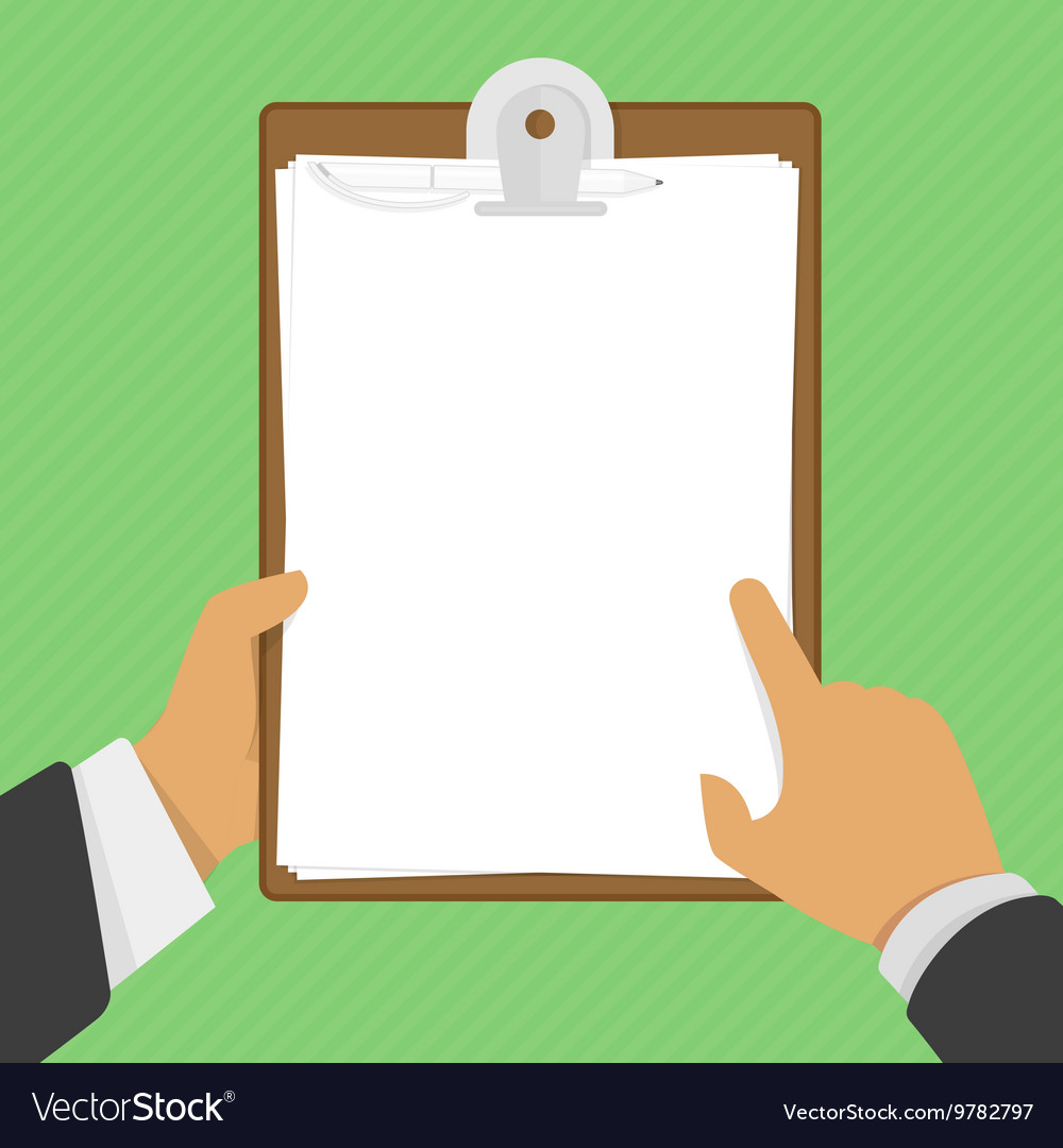 Empty clipboard in hands Royalty Free Vector Image