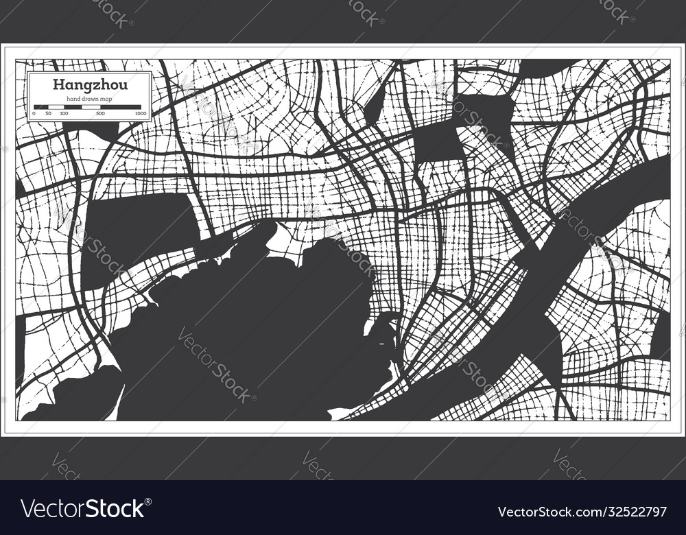 Hangzhou china city map in black and white color Vector Image