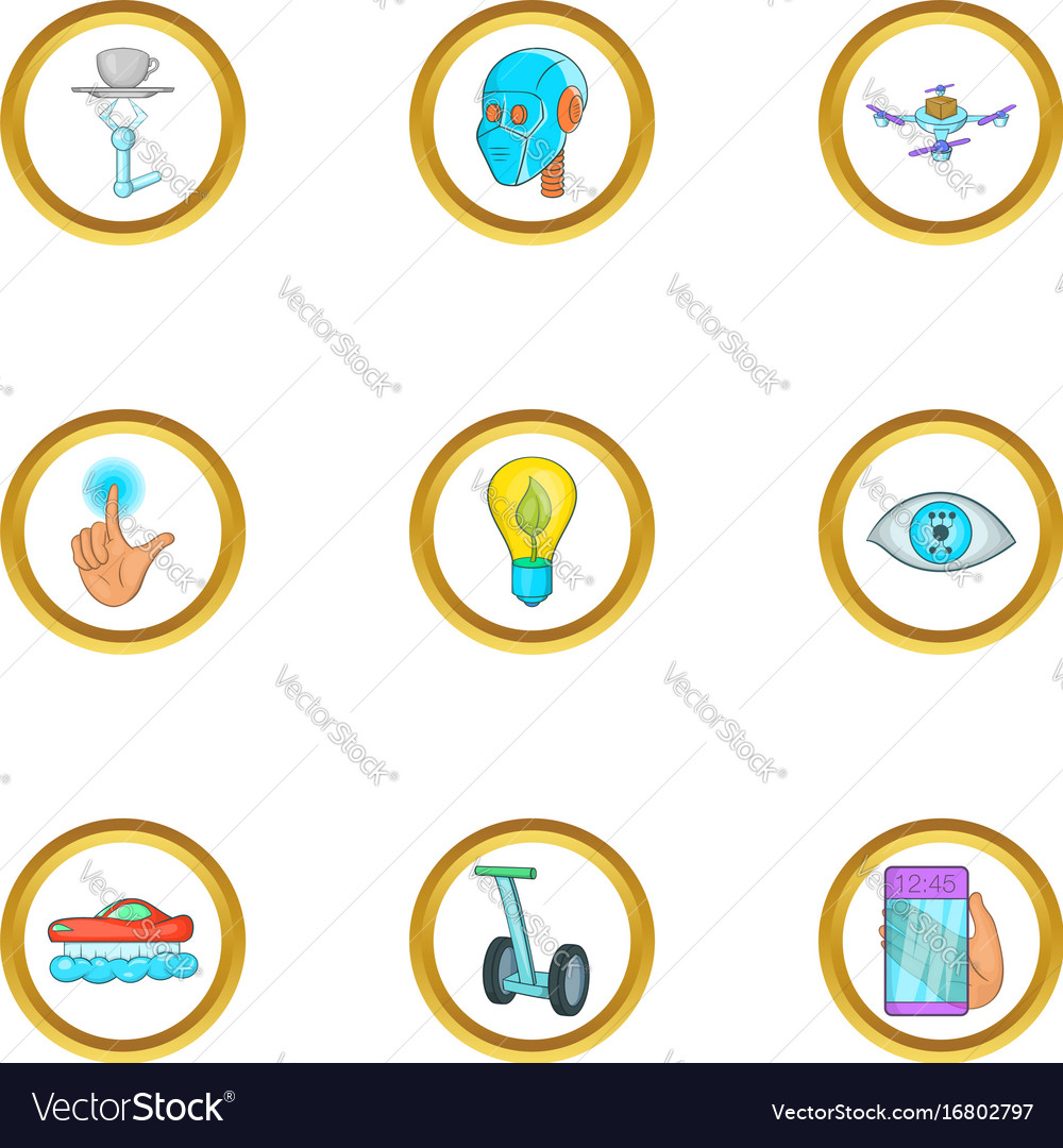 Modern feature icon set cartoon style Royalty Free Vector