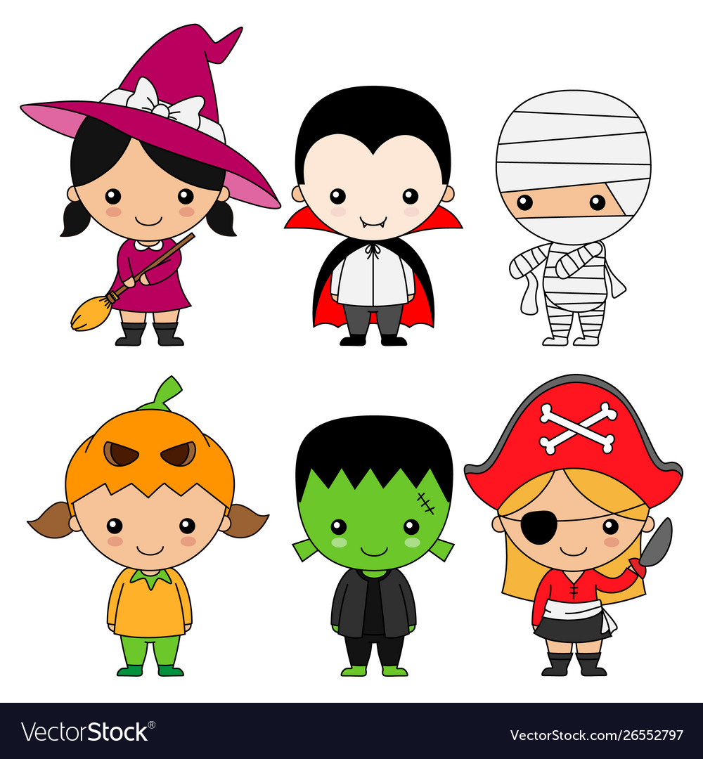 Set children dressed for halloween or carnival