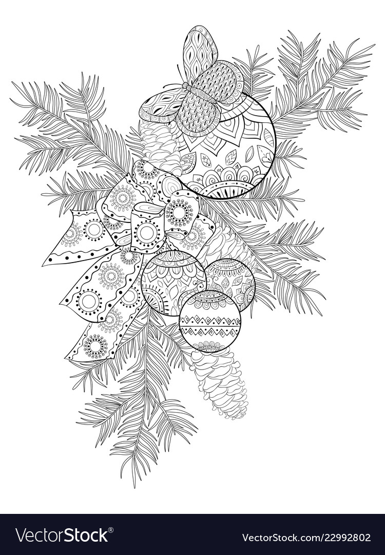 Adult coloring bookpage the christmas decoration Vector Image