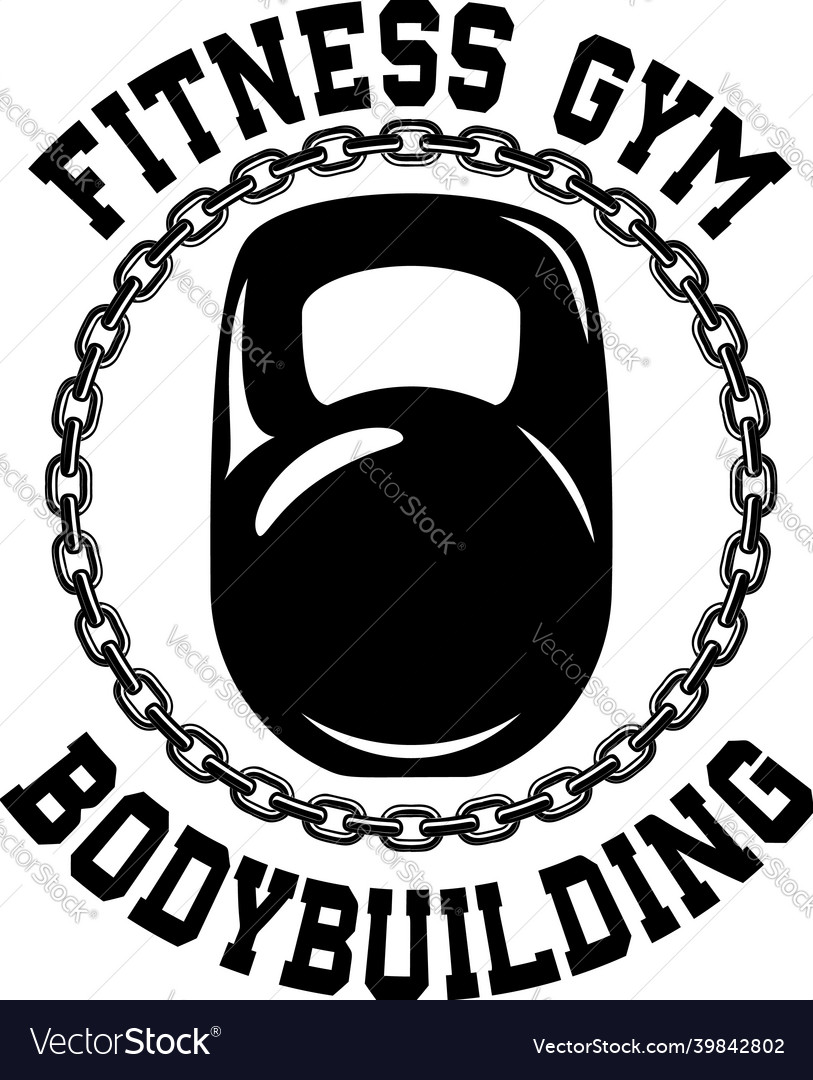 Bodybuilding emblem template with kettlebell Vector Image