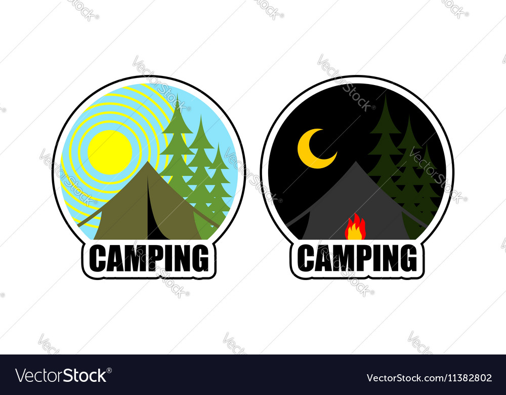 Camping Logo Day And Night Landscape With Tent And