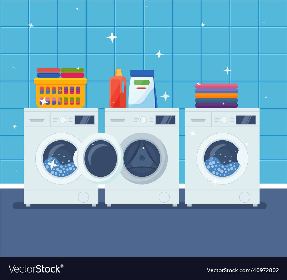 Laundry room interior with washing machine Vector Image