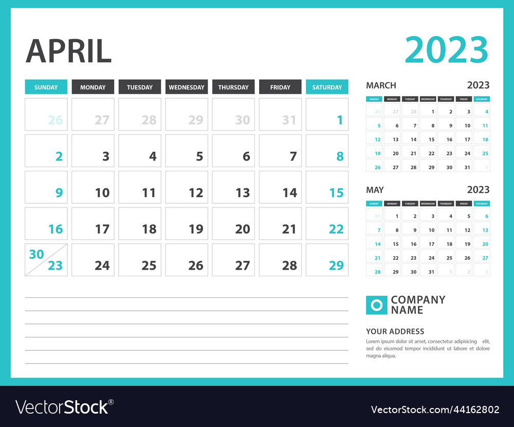 Monthly calendar template for 2023 year april Vector Image