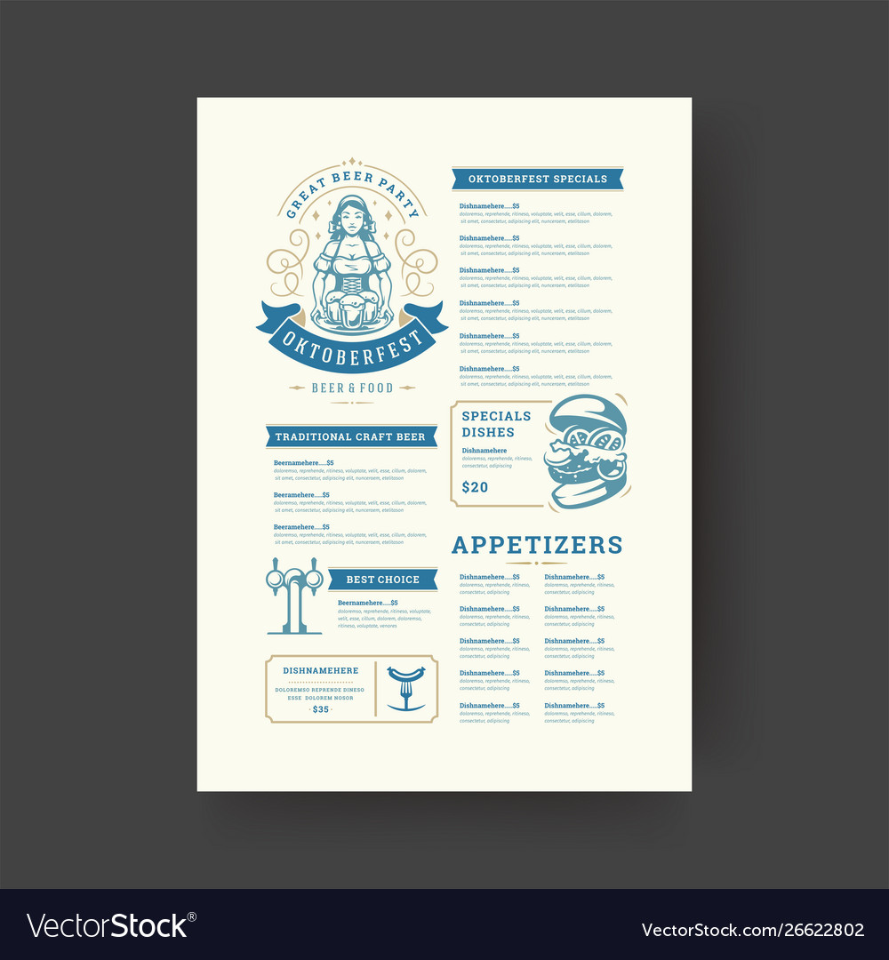 Oktoberfest menu vintage typography template beer Vector Image