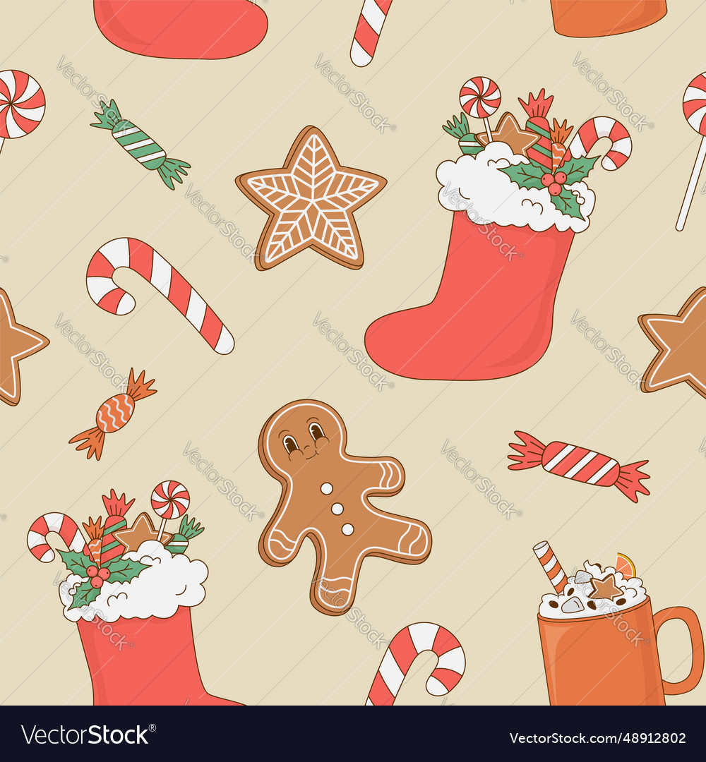 Vintage Christmas Seamless Pattern With Sweets Vector Image