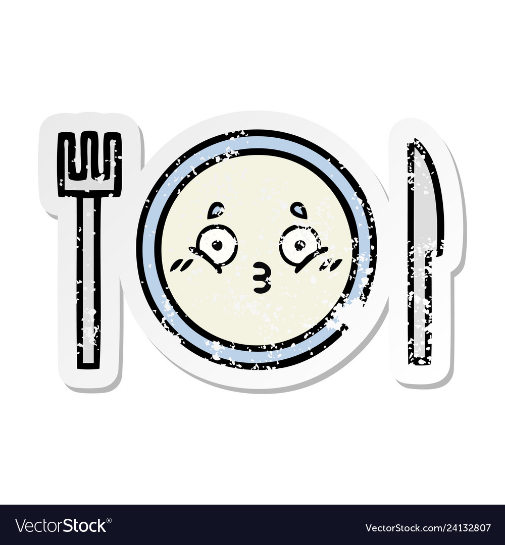 Distressed sticker of a cute cartoon dinner plate