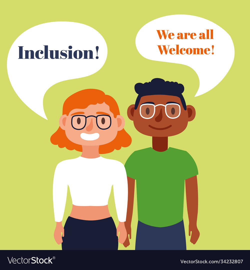 Inclusion concept lettering with blind couple Vector Image