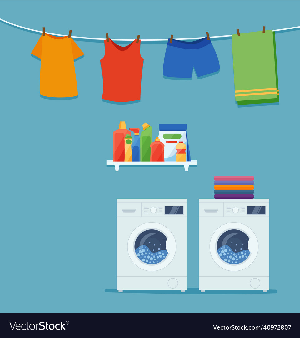 Laundry room interior with washing machine Vector Image