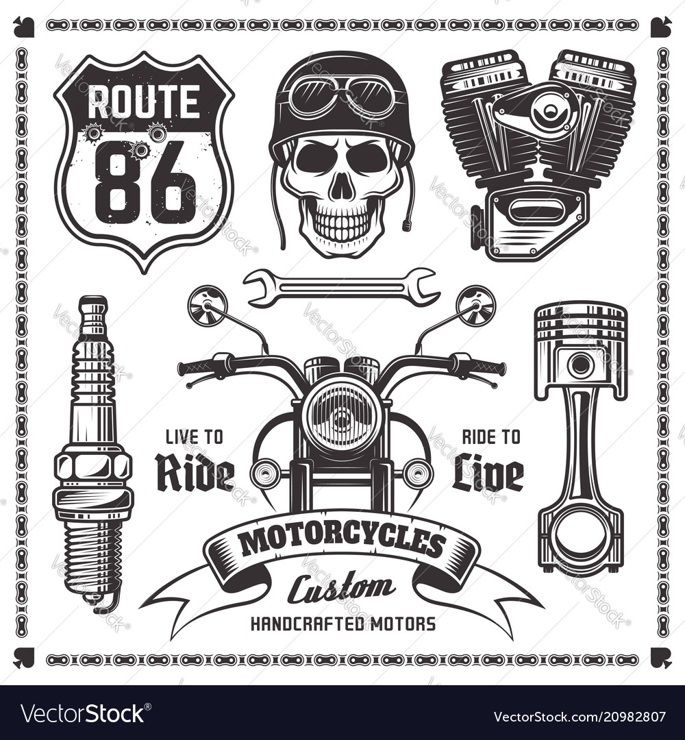 Motorcycles and bikers black elements vector image Motorcycles and bikers black elements