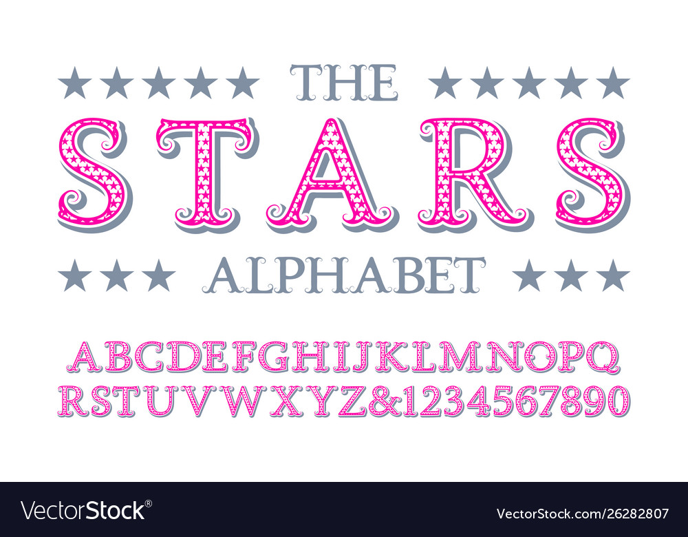 Stars alphabet with numbers in romantic vintage