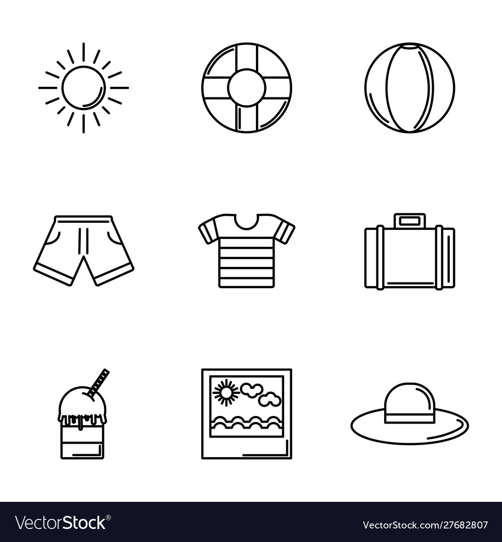 Tourism travel time summer icons linear set Vector Image