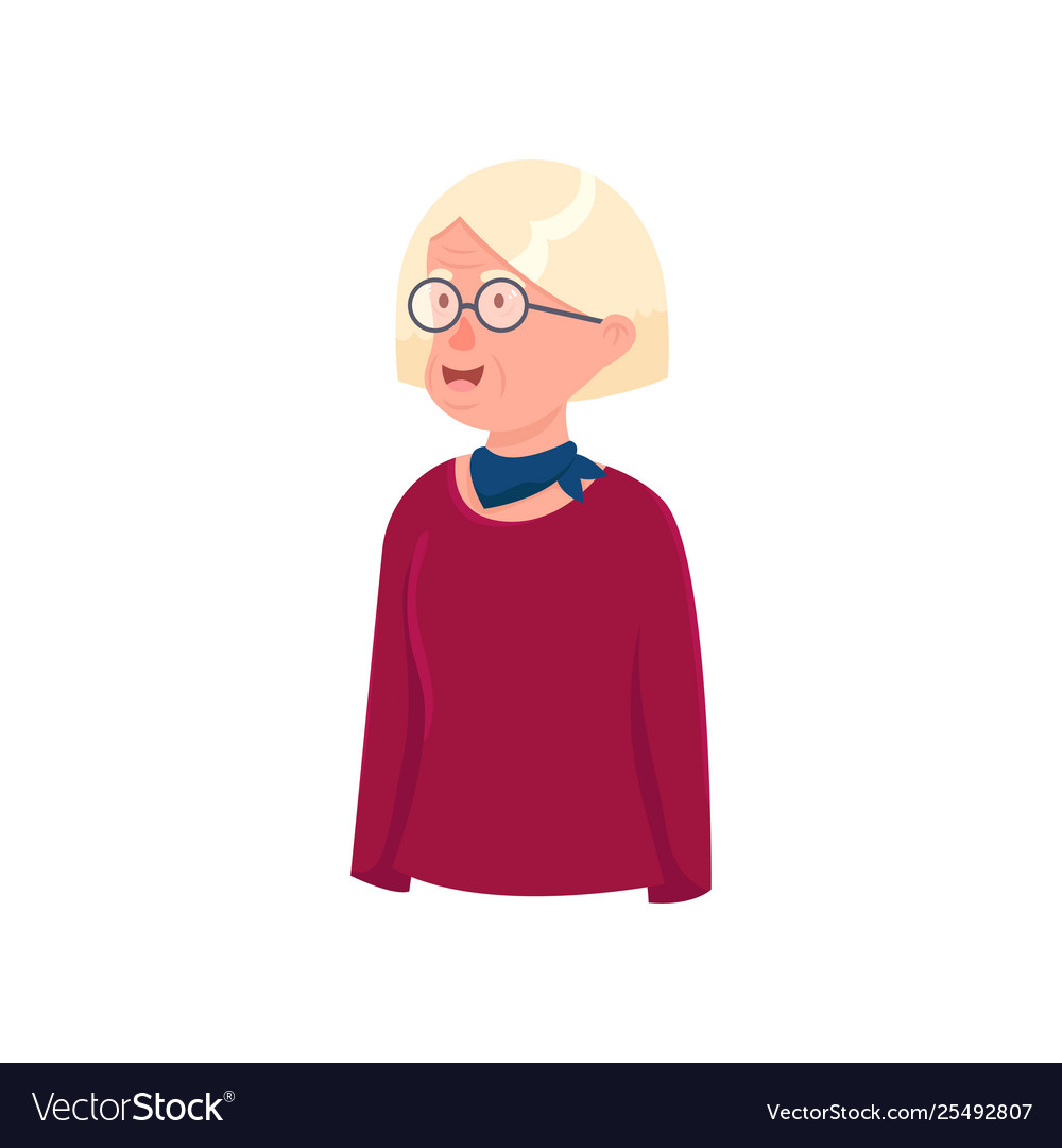 White hair old senior woman with red sweater