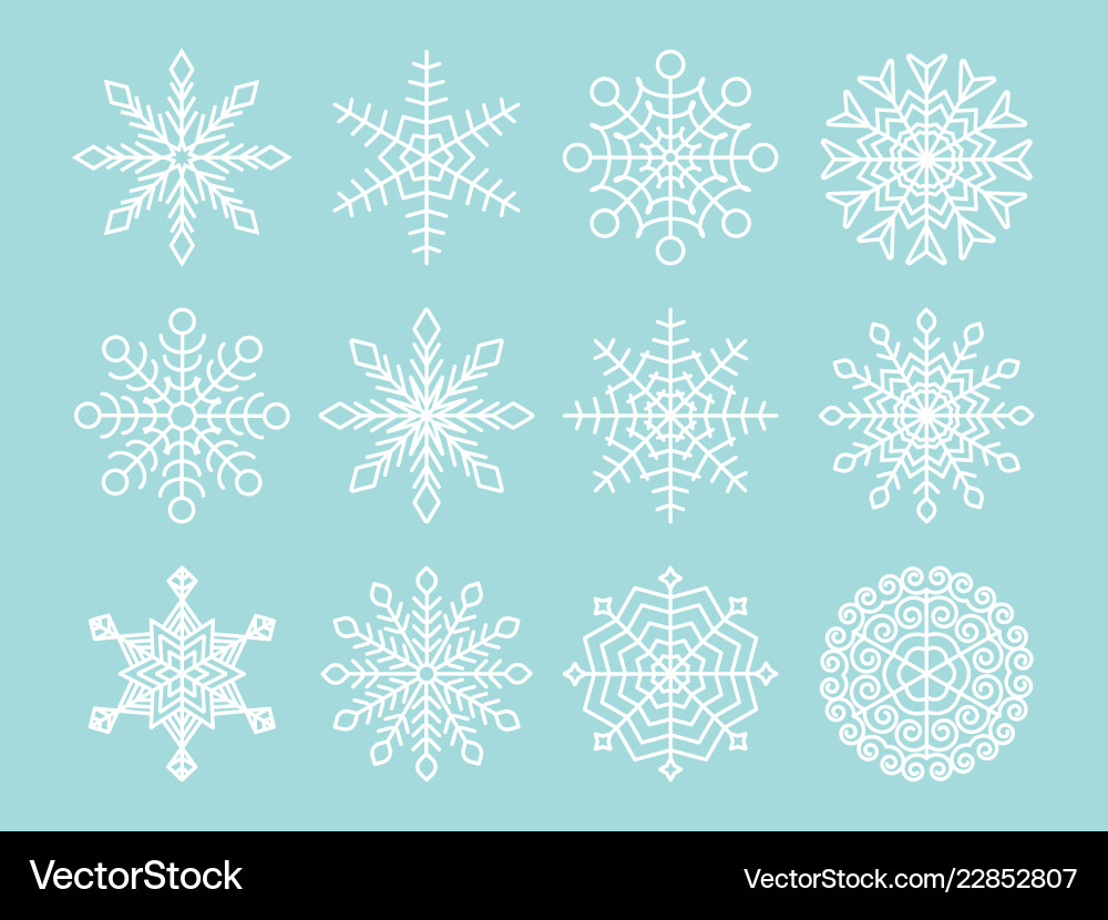 White snowflakes set isolated on blue background Vector Image