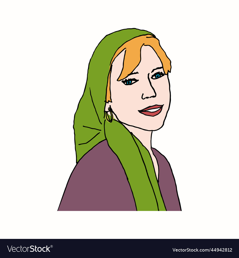 Girl in green headscarf portrait with earrings red