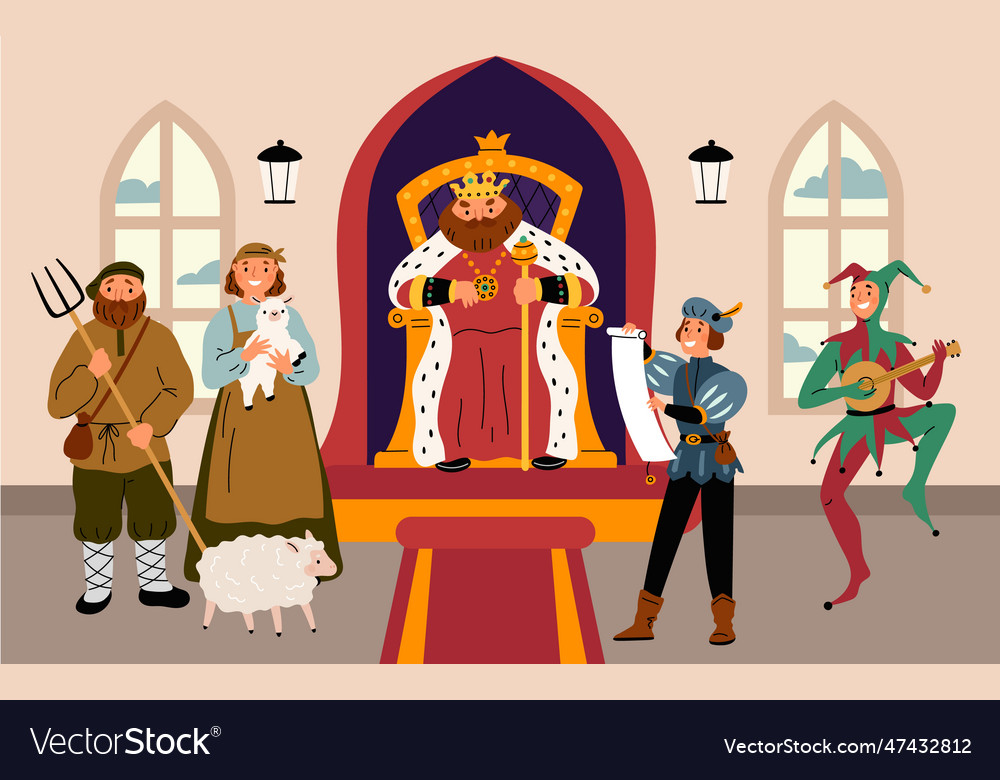 King and queen in court room a palace Royalty Free Vector