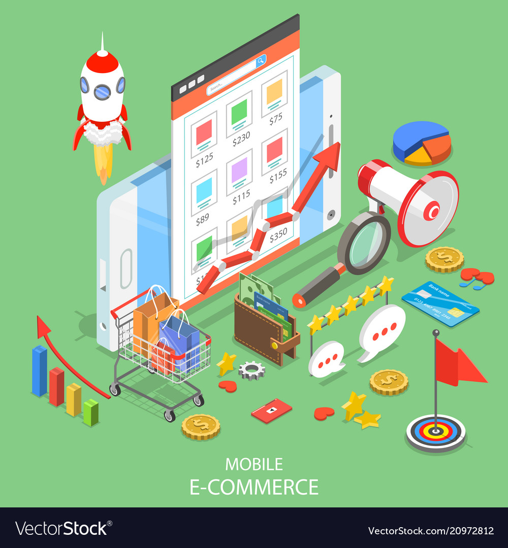 Mobile advertising flat isometric concept Vector Image