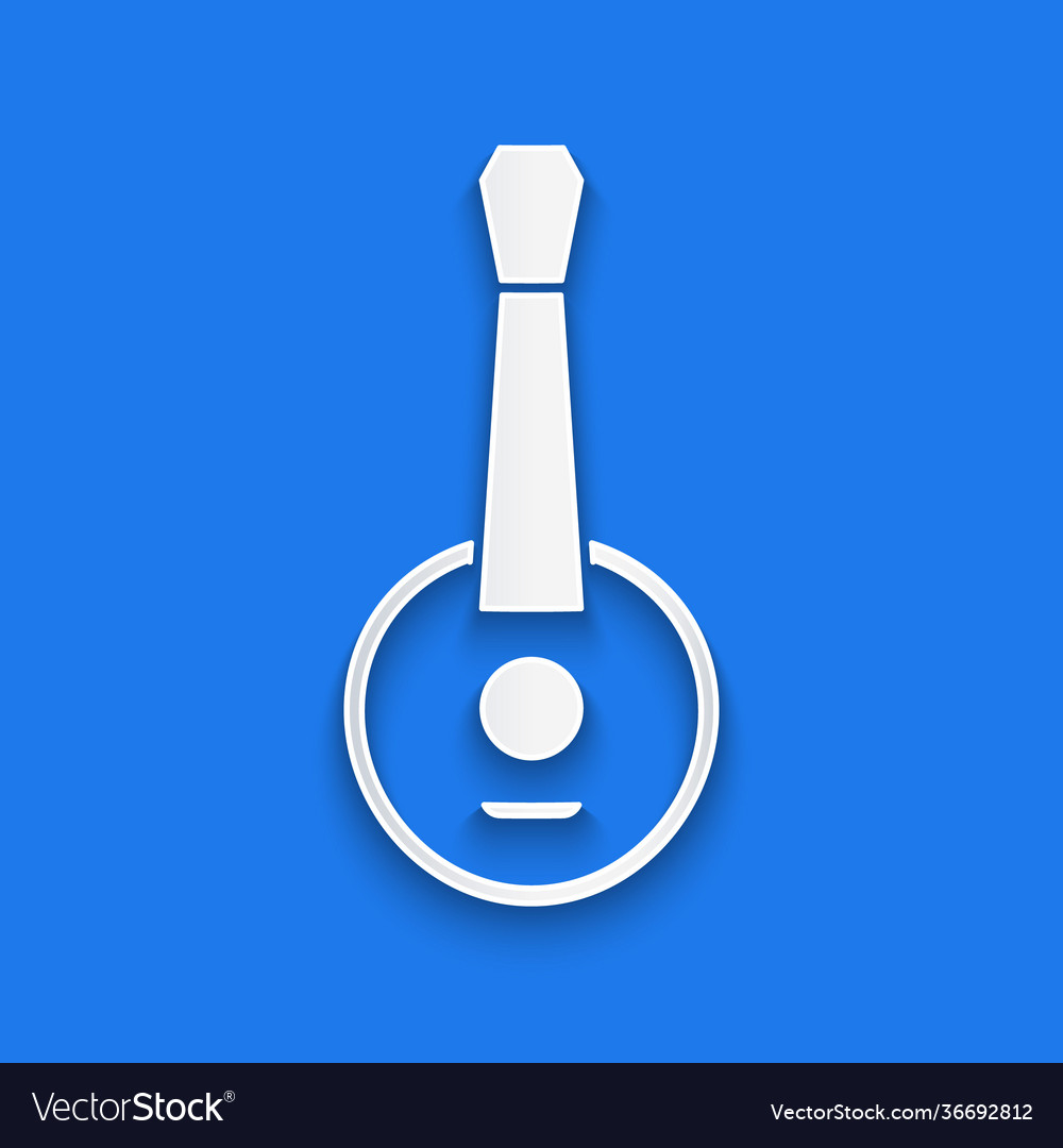 Paper cut banjo icon isolated on blue background