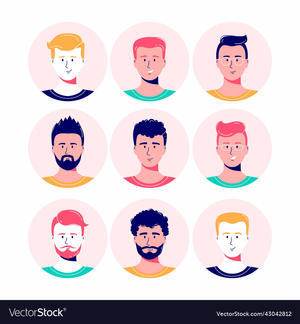 Smiling men avatar set Royalty Free Vector Image