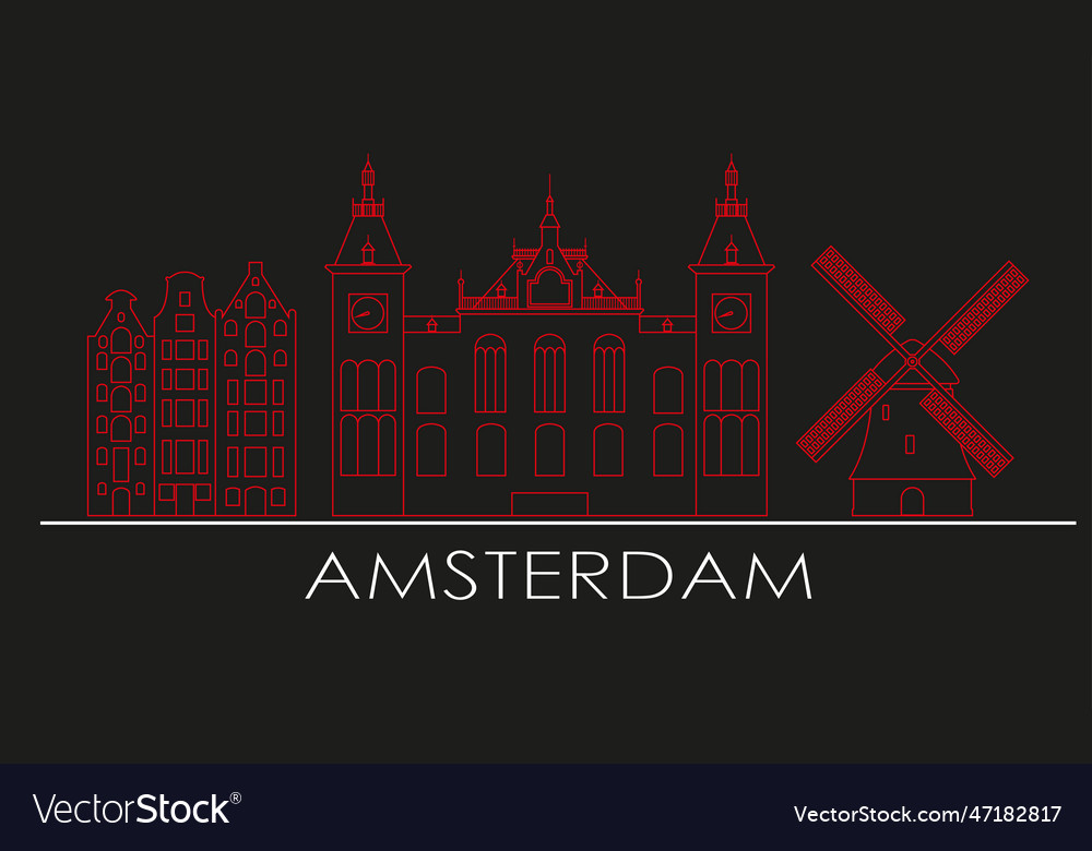 Amsterdam City Skyline Design Night Royalty Free Vector 6276