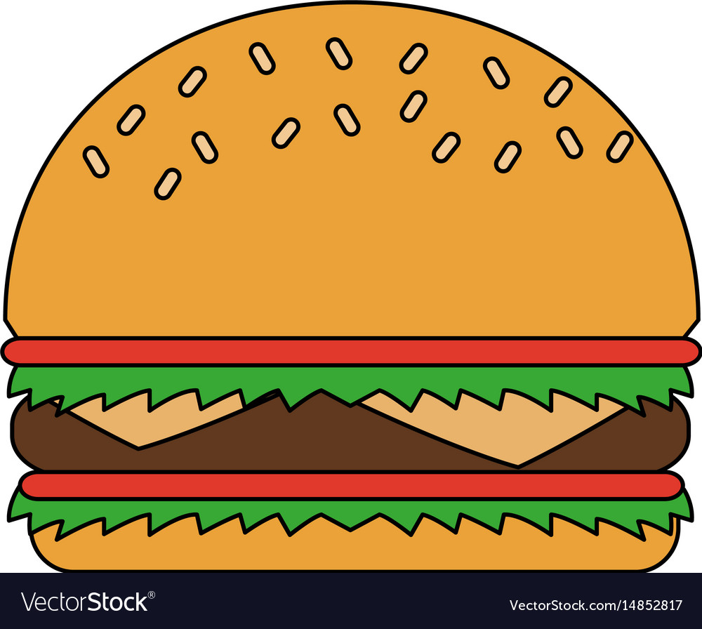 Color image cartoon big bread hamburger fast food Vector Image