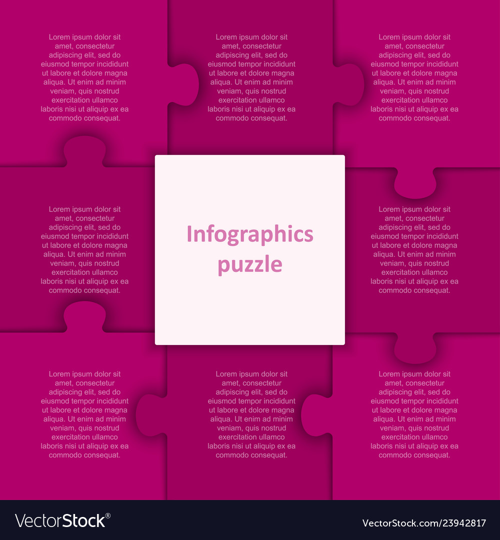 Eight steps parts piece puzzle squares infographic