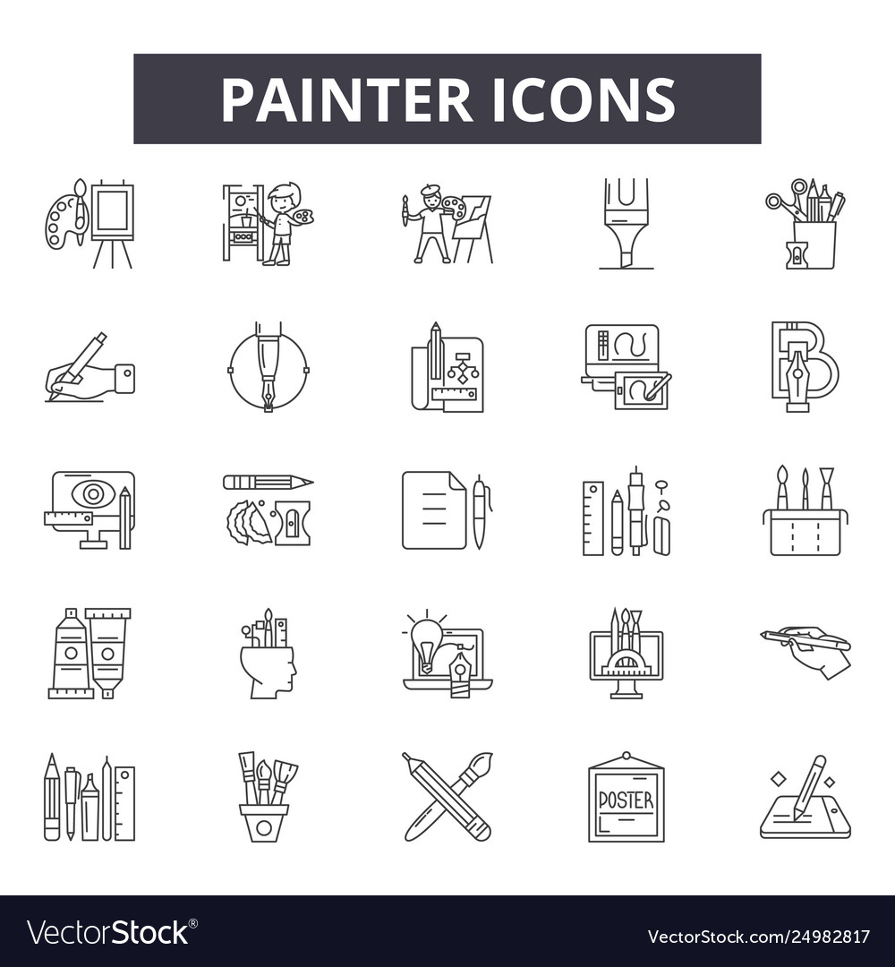 Painter line icons signs set outline