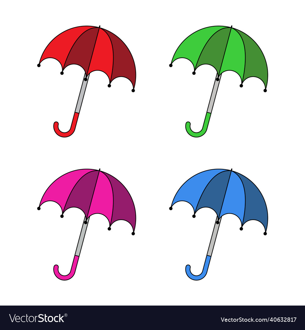 Umbrella icon set open parasol clip art isolated Vector Image