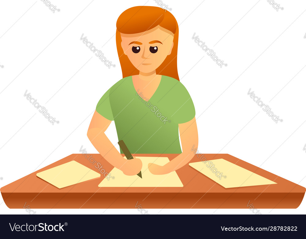 Girl Writing Exam Test Icon Cartoon Style Vector Image