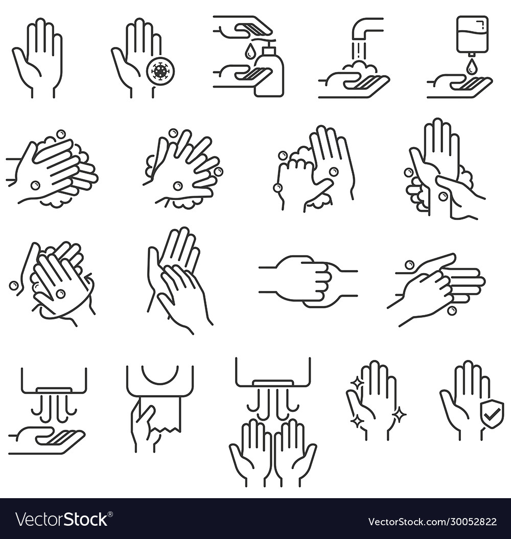 Hand washing steps icons vector image Hand washing steps icons