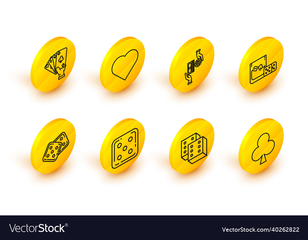 Set line playing card with clubs symbol game dice