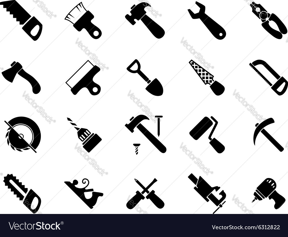 Set of black hand and power tools icons Royalty Free Vector