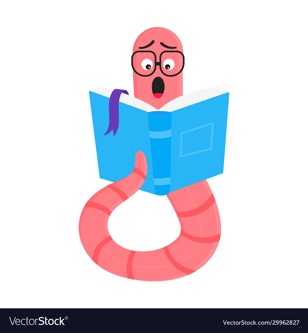 Cartoon style earthworm with book and glasses Vector Image