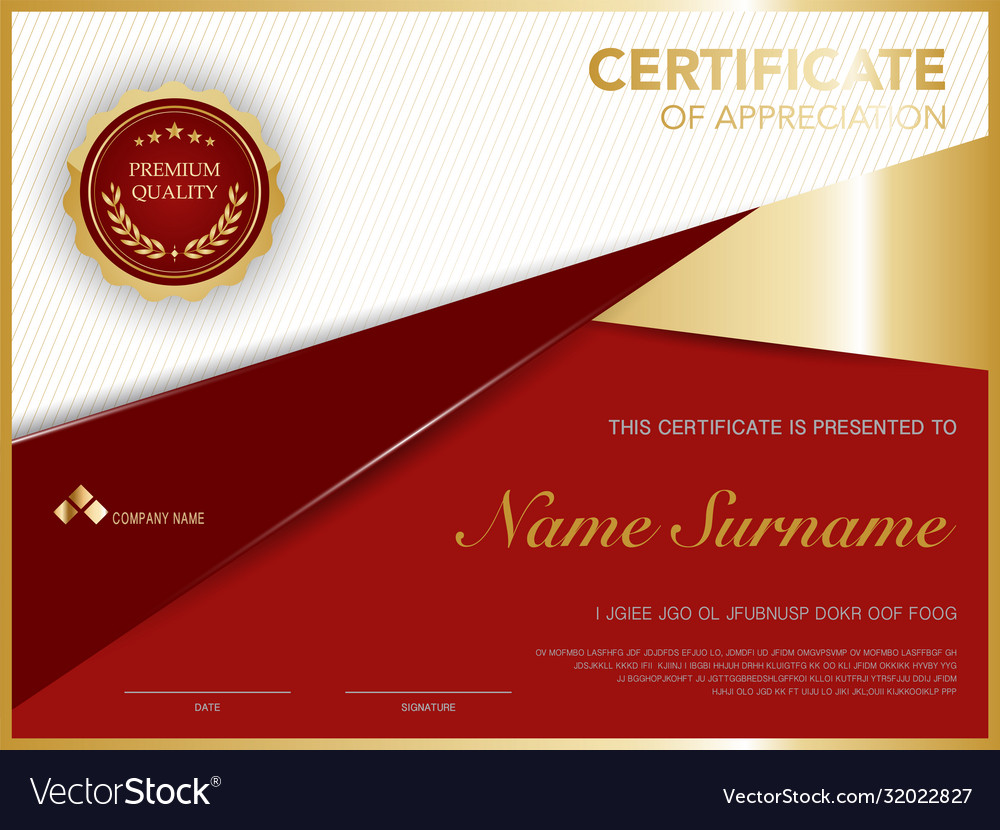 Diploma Certificate Template Red And Gold Color Vector Image