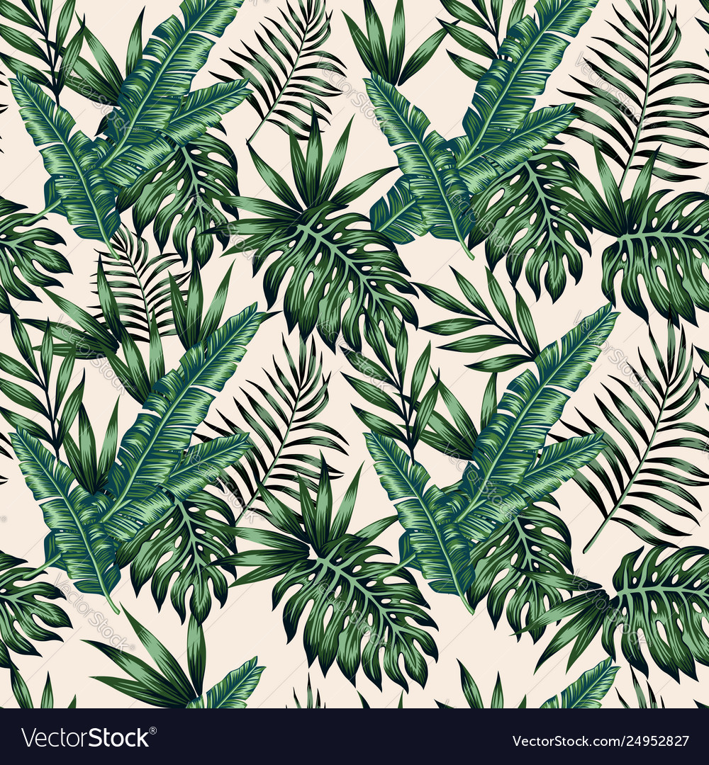 Exotic leaves beige background seamless Royalty Free Vector