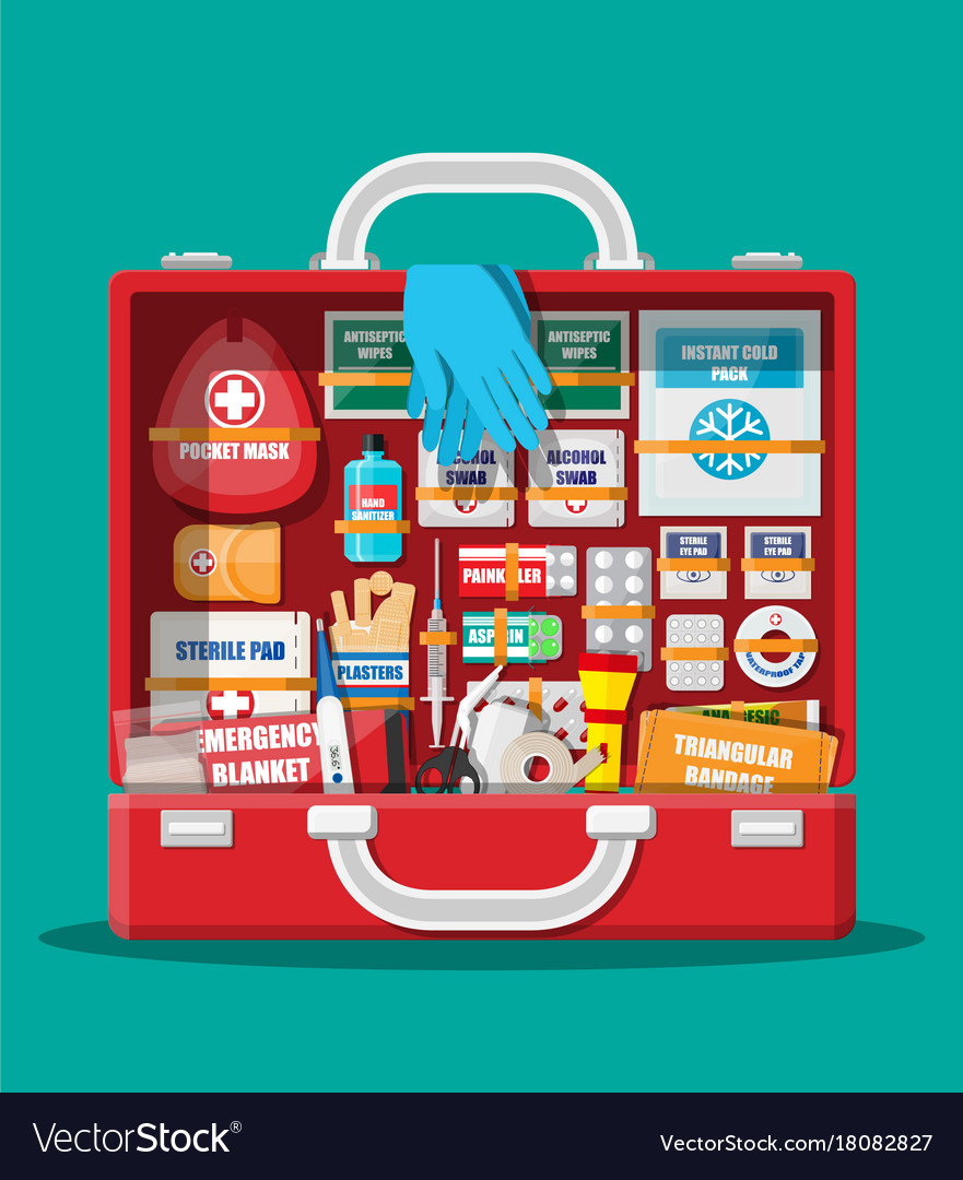 First aid kit with medical equipment Royalty Free Vector