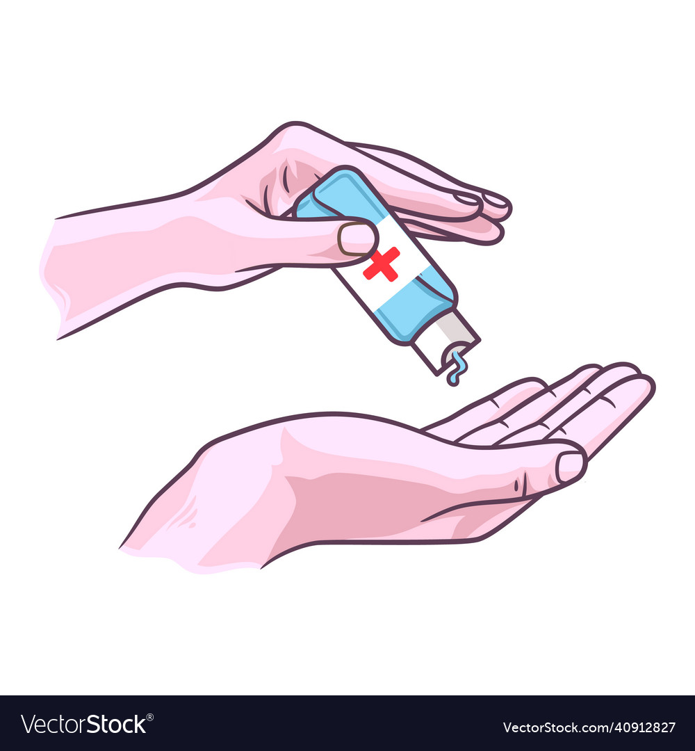 Hands using hand sanitizer disinfectant Royalty Free Vector