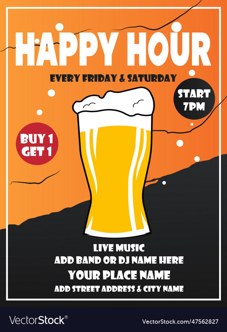 Happy hour celebration poster flyer design Vector Image