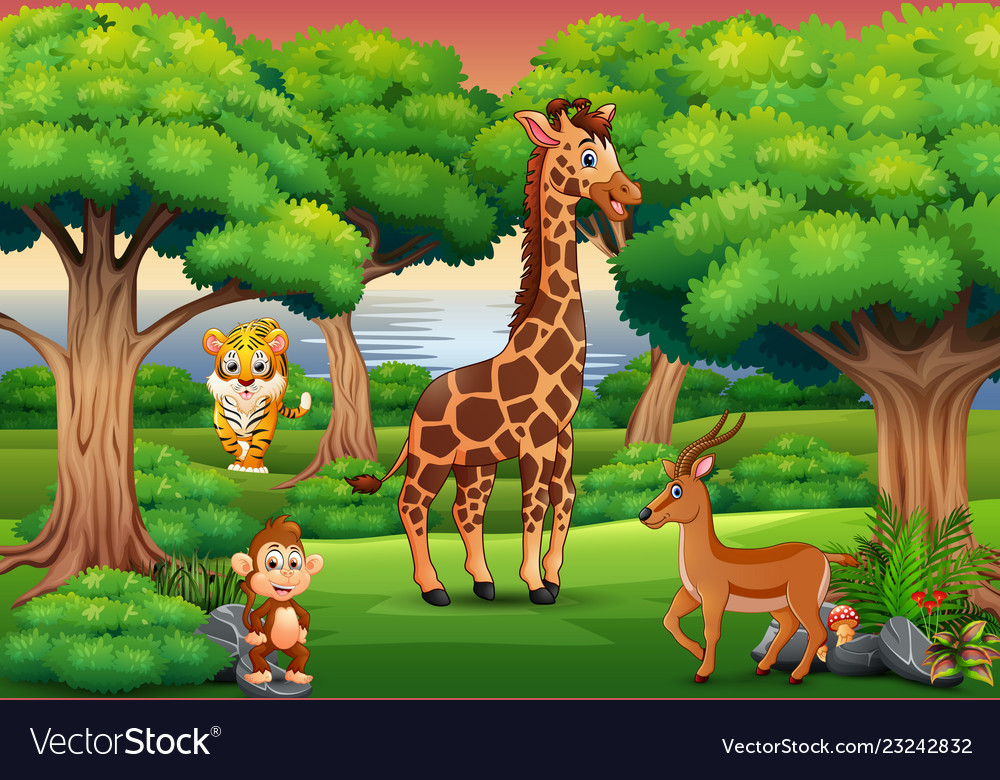 Cartoon wild animal enjoying in the jungle Vector Image